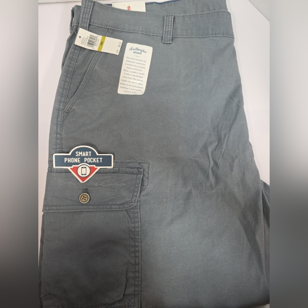 Izod Saltwater Mens Cargo Shorts Gray Smart Phone Pocket Big And Tall Size 44